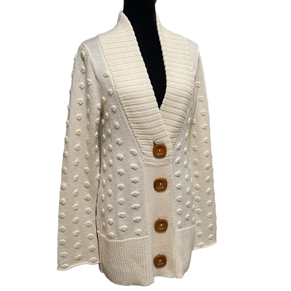 Anthropologie Charlie And Robin Cream Wool Blend Popcorn Cardigan Sweater Size M